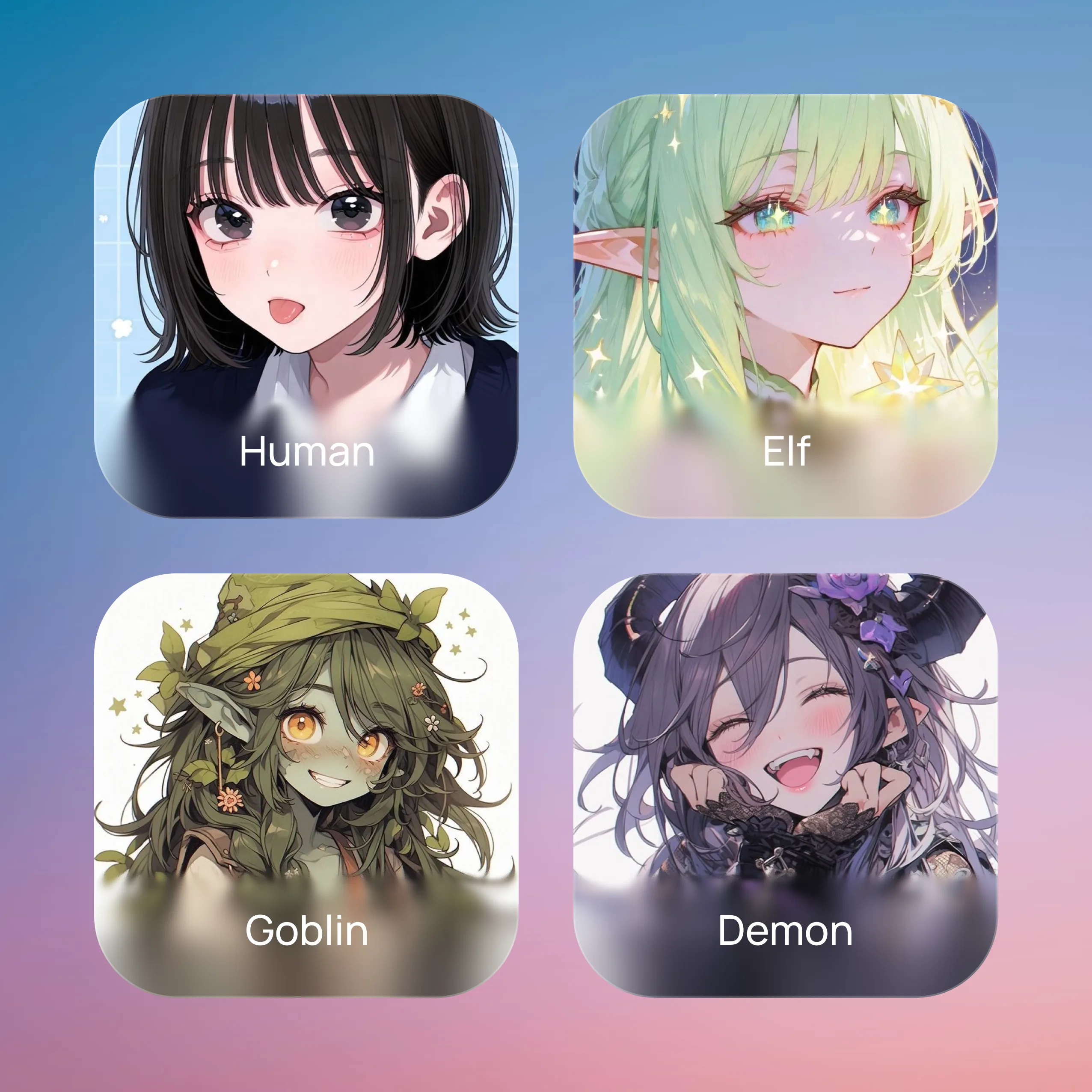 My Secret, типы персонажей: human, elf, goblin, demon